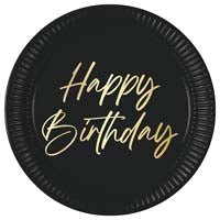 Happy Birthday Borden Goud Zwart 23cm 8st van Procos koop je bij Partywinkel
