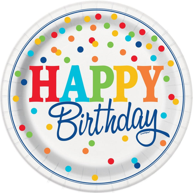 Happy Birthday Borden Stippen 23cm 8st van Unique koop je bij Partywinkel