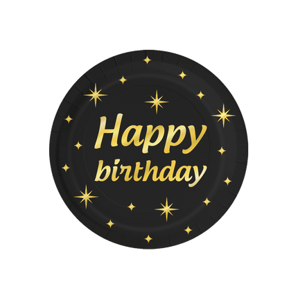 Happy Birthday Borden Zwart Goud 23cm 8st van Paper Dreams koop je bij Partywinkel
