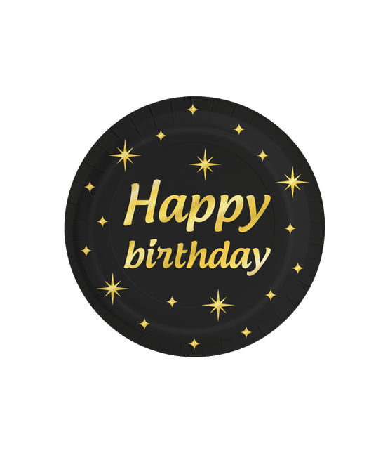 Happy Birthday Borden Zwart Goud 23cm 8st van Paper Dreams koop je bij Partywinkel