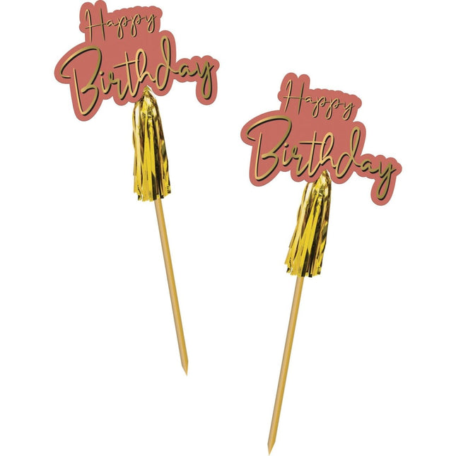 Happy Birthday Cocktailprikkers Golden Dusk 12cm 12st van Folat koop je bij Partywinkel
