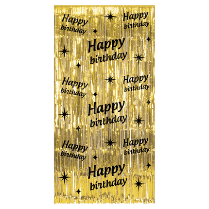 Happy Birthday Deurgordijn Goud Zwart van Paper Dreams koop je bij Partywinkel