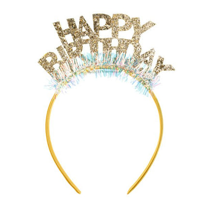 Happy Birthday Haarband Goud Met Holografische Tassels van Partydeco koop je bij Partywinkel