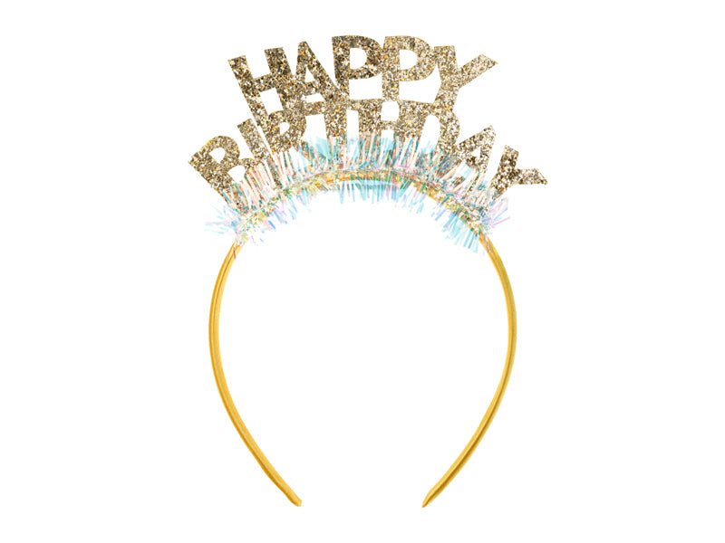 Happy Birthday Haarband Goud Met Holografische Tassels van Partydeco koop je bij Partywinkel