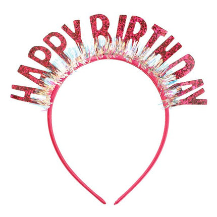 Happy Birthday Haarband Roze Glitter Met Holografische Tassels van Partydeco koop je bij Partywinkel
