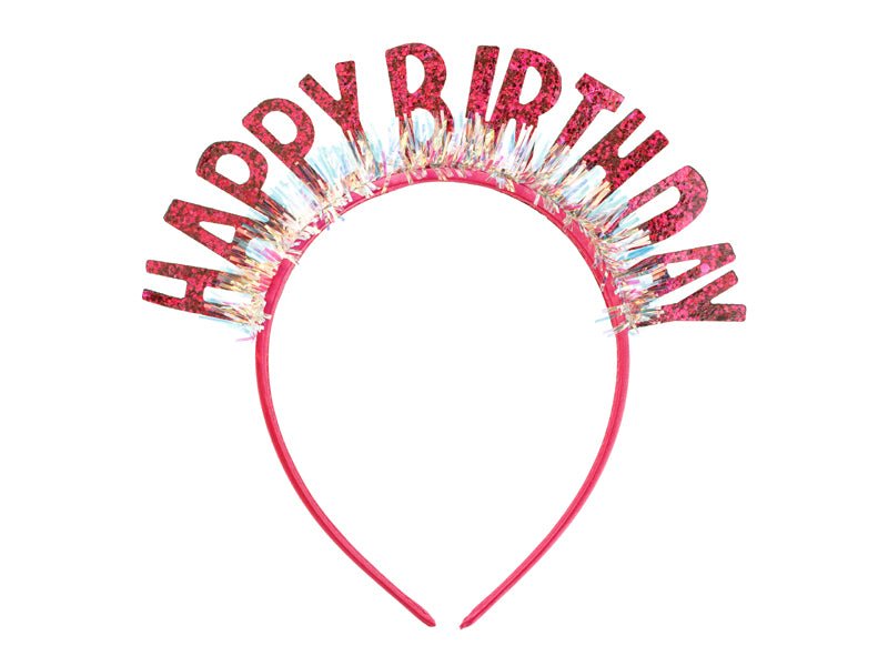 Happy Birthday Haarband Roze Glitter Met Holografische Tassels van Partydeco koop je bij Partywinkel