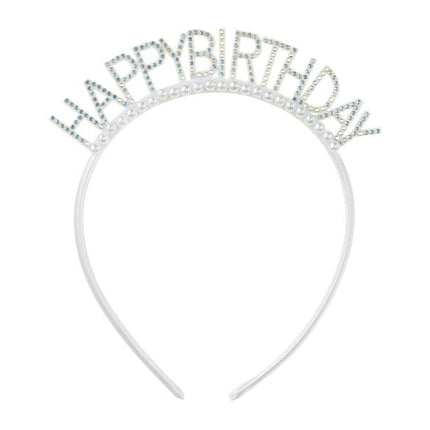 Happy Birthday Haarband Zilver Parels van Partydeco koop je bij Partywinkel