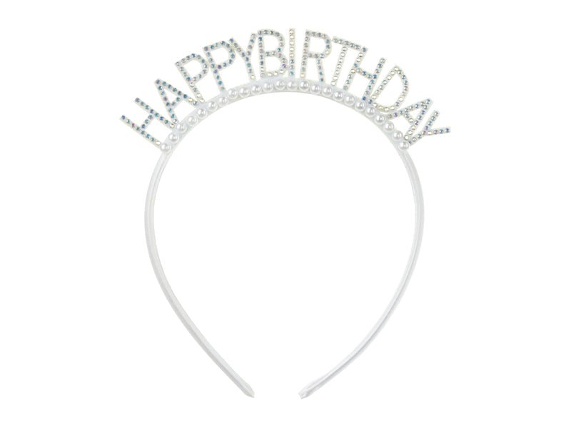 Happy Birthday Haarband Zilver Parels van Partydeco koop je bij Partywinkel