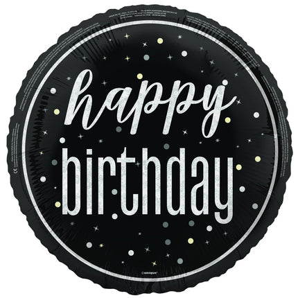 Happy Birthday Helium Ballon Wit Zwart Leeg 45cm van Unique koop je bij Partywinkel