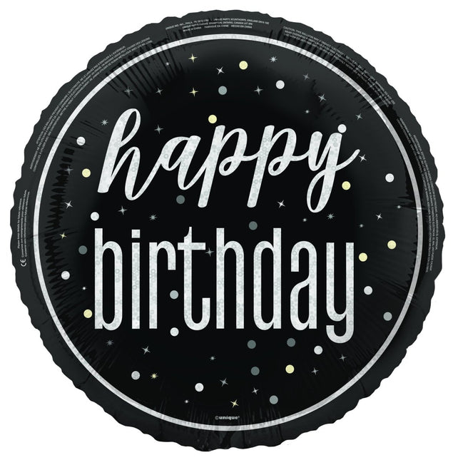 Happy Birthday Helium Ballon Wit Zwart Leeg 45cm van Unique koop je bij Partywinkel