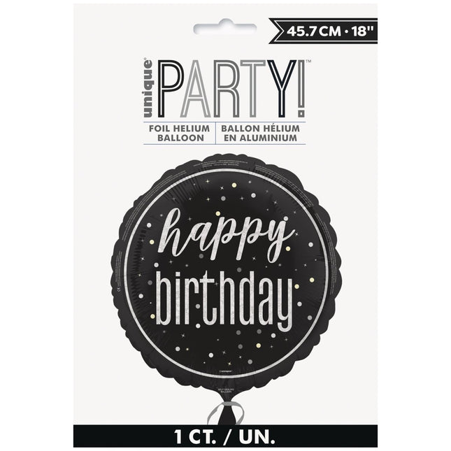 Happy Birthday Helium Ballon Wit Zwart Leeg 45cm van Unique koop je bij Partywinkel