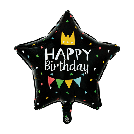 Happy Birthday Helium Ballon Zwart Ster Leeg 45cm van WeFiesta koop je bij Partywinkel