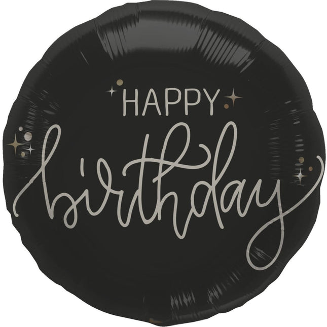 Happy Birthday Helium Ballon Zwart Wit Leeg 45cm van Folat koop je bij Partywinkel
