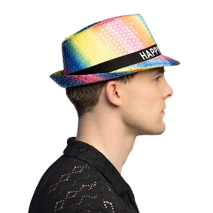 Happy Birthday Hoed Regenboog Pailletten van Boland koop je bij Partywinkel