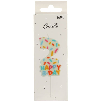 Happy Birthday Kaars 2 Jaar 7cm van Folat koop je bij Partywinkel