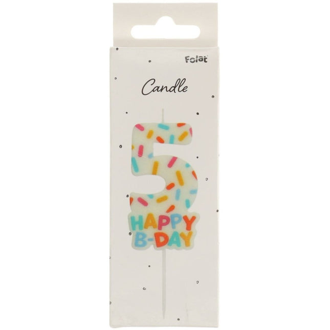 Happy Birthday Kaars 5 Jaar 7cm van Folat koop je bij Partywinkel