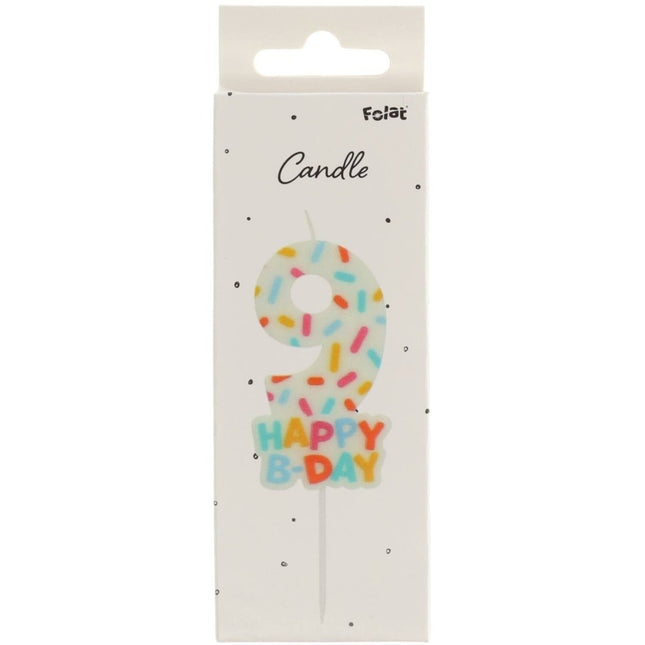 Happy Birthday Kaars 9 Jaar 7cm van Folat koop je bij Partywinkel