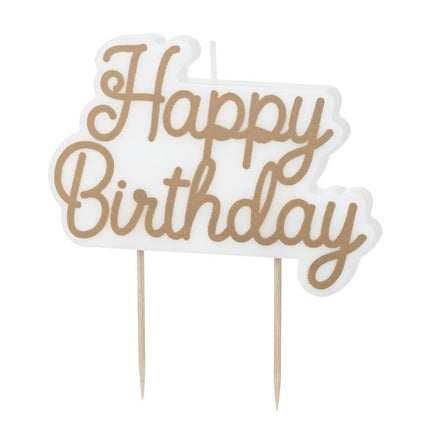 Happy Birthday Kaars Wit Goud 18cm van Partydeco koop je bij Partywinkel