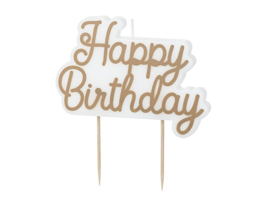 Happy Birthday Kaars Wit Goud 18cm van Partydeco koop je bij Partywinkel