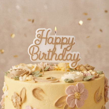 Happy Birthday Kaars Wit Goud 18cm van Partydeco koop je bij Partywinkel