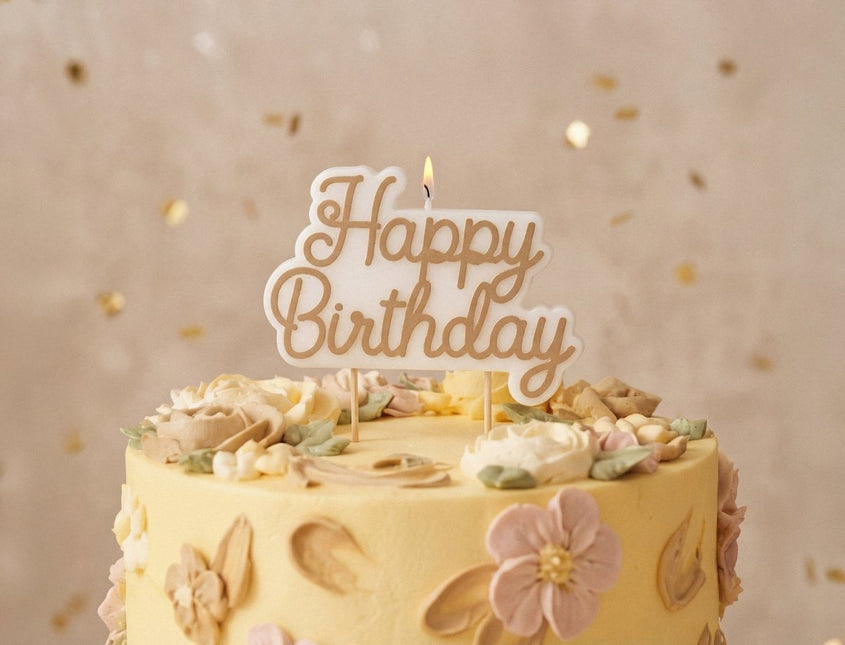 Happy Birthday Kaars Wit Goud 18cm van Partydeco koop je bij Partywinkel