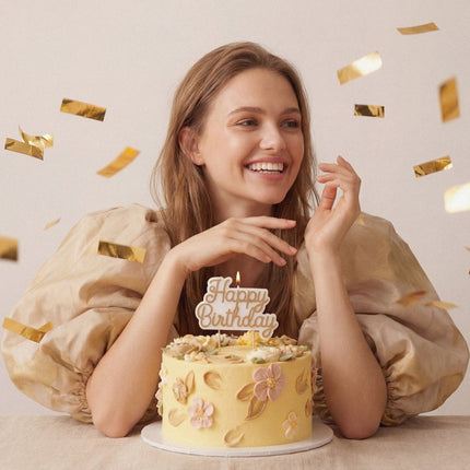 Happy Birthday Kaars Wit Goud 18cm van Partydeco koop je bij Partywinkel