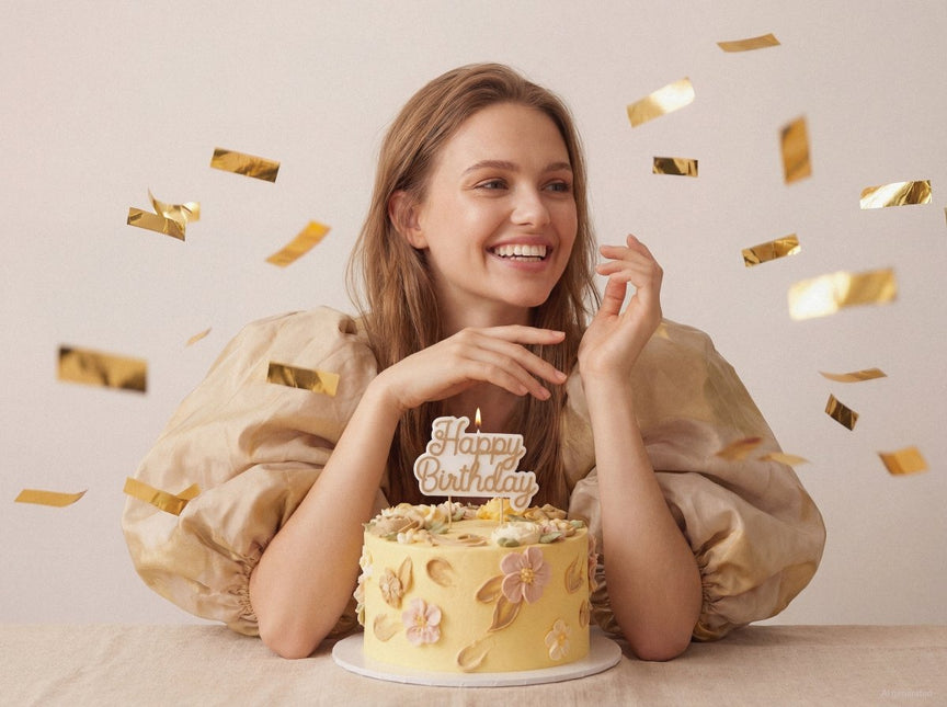 Happy Birthday Kaars Wit Goud 18cm van Partydeco koop je bij Partywinkel