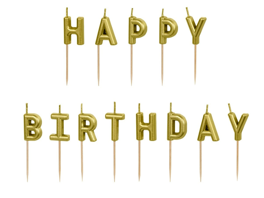 Happy Birthday Kaarsen Goud van Partydeco koop je bij Partywinkel