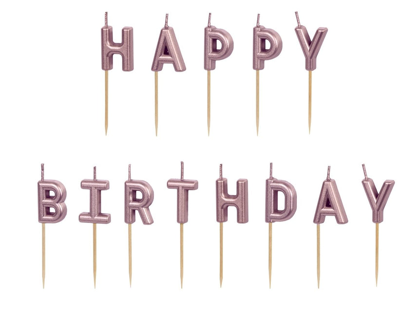Happy Birthday Kaarsen Roze 7cm van Partydeco koop je bij Partywinkel