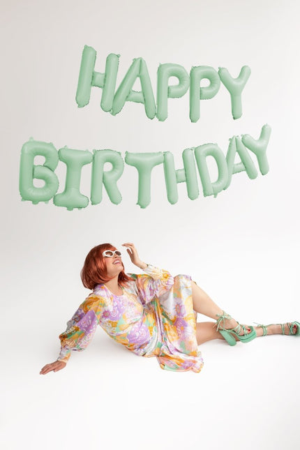 Happy Birthday Letter Ballon Mintgroen 3,4m van Partydeco koop je bij Partywinkel