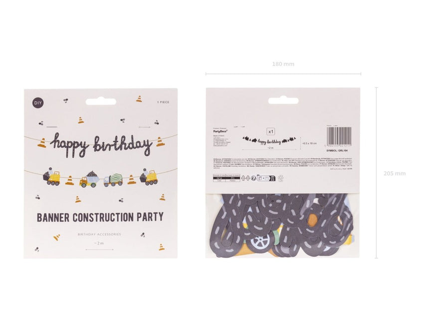 Happy Birthday Letterslinger Bouwvoertuigen 2m van Partydeco koop je bij Partywinkel