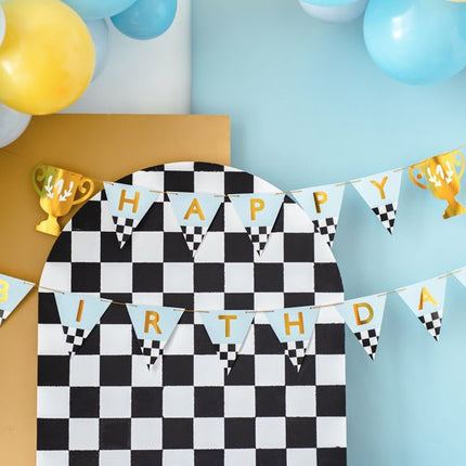 Happy Birthday Letterslinger Race Vlag 3m van Partydeco koop je bij Partywinkel