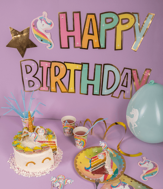 Happy Birthday Letterslinger Unicorn 2,5m van Paper Dreams koop je bij Partywinkel