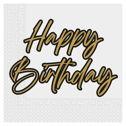 Happy Birthday Servetten Goud Wit 2 Laags 33cm 20st van Procos koop je bij Partywinkel