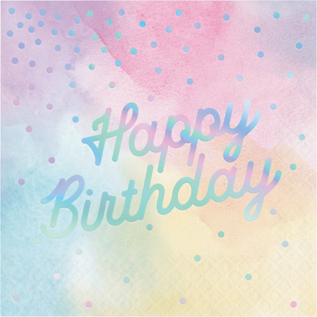 Happy Birthday Servetten Holografisch 33cm 16st van Creative Converting koop je bij Partywinkel