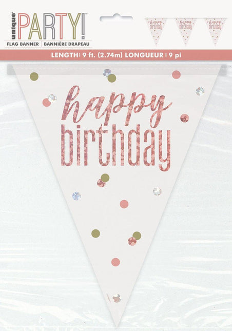 Happy Birthday Slinger Rose Goud 2,74m van Unique koop je bij Partywinkel
