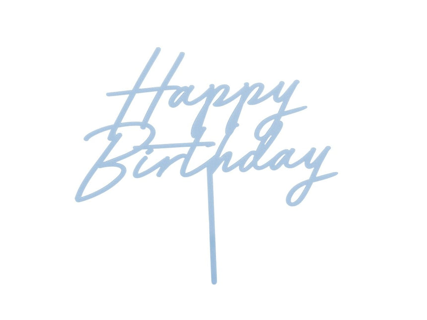 Happy Birthday Taarttopper Blauw 16,5cm van Partydeco koop je bij Partywinkel