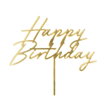 Happy Birthday Taarttopper Goud Acryl 18cm van Partydeco koop je bij Partywinkel