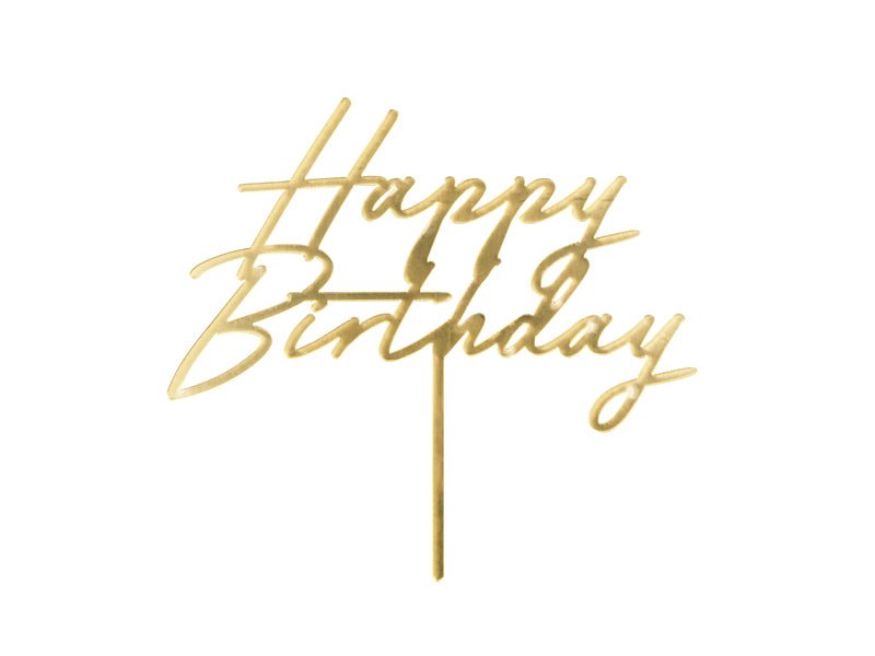 Happy Birthday Taarttopper Goud Acryl 18cm van Partydeco koop je bij Partywinkel