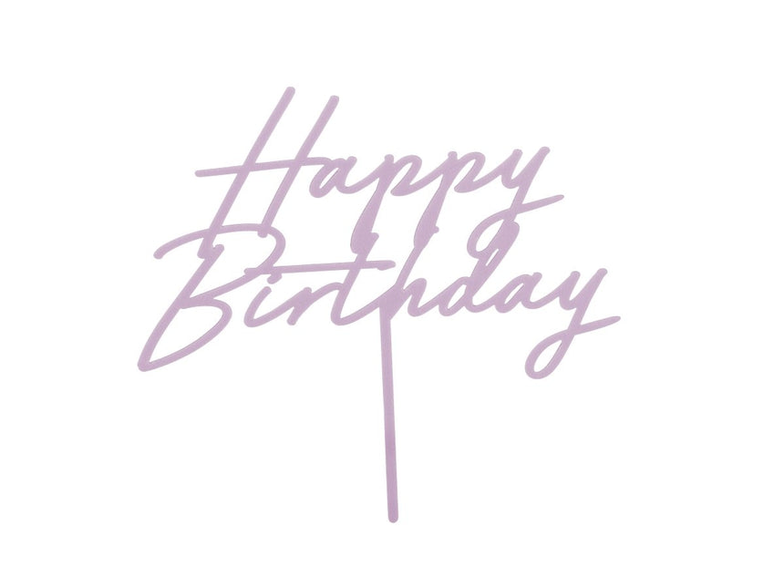 Happy Birthday Taarttopper Paars 16,5cm van Partydeco koop je bij Partywinkel