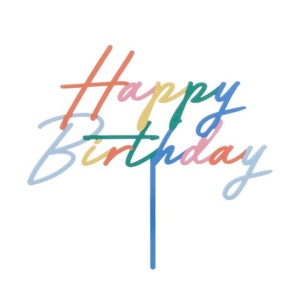 Happy Birthday Taarttopper Regenboog 18cm van Partydeco koop je bij Partywinkel