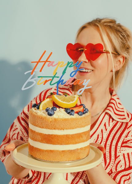 Happy Birthday Taarttopper Regenboog 18cm van Partydeco koop je bij Partywinkel