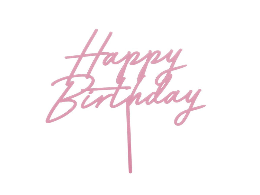 Happy Birthday Taarttopper Roze 16,5cm van Partydeco koop je bij Partywinkel