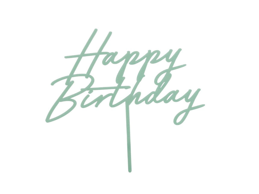 Happy Birthday Taarttopper Turquoise 16,5cm van Partydeco koop je bij Partywinkel