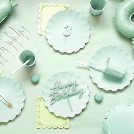 Happy Birthday Taarttopper Turquoise 16,5cm van Partydeco koop je bij Partywinkel