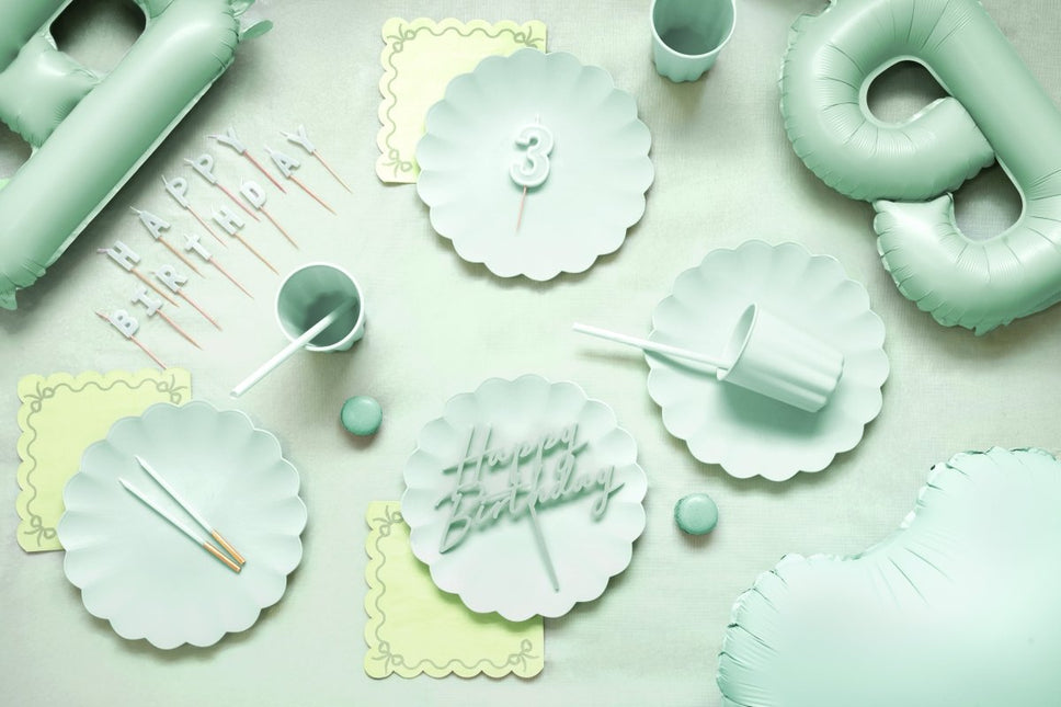 Happy Birthday Taarttopper Turquoise 16,5cm van Partydeco koop je bij Partywinkel
