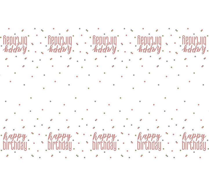 Happy Birthday Tafelkleed Rose Goud 2,13m van Unique koop je bij Partywinkel