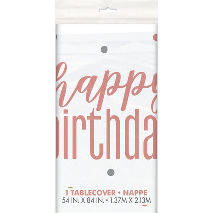 Happy Birthday Tafelkleed Rose Goud 2,13m van Unique koop je bij Partywinkel