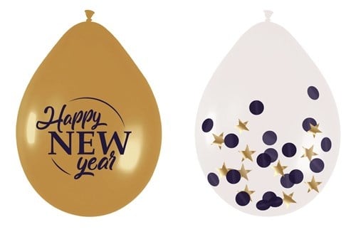 Happy New Year Ballonnen 20cm 6st van Haza Witbaard koop je bij Partywinkel