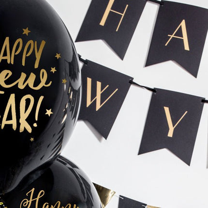 Happy New Year Ballonnen Zwart 30cm 6st van Partydeco koop je bij Partywinkel